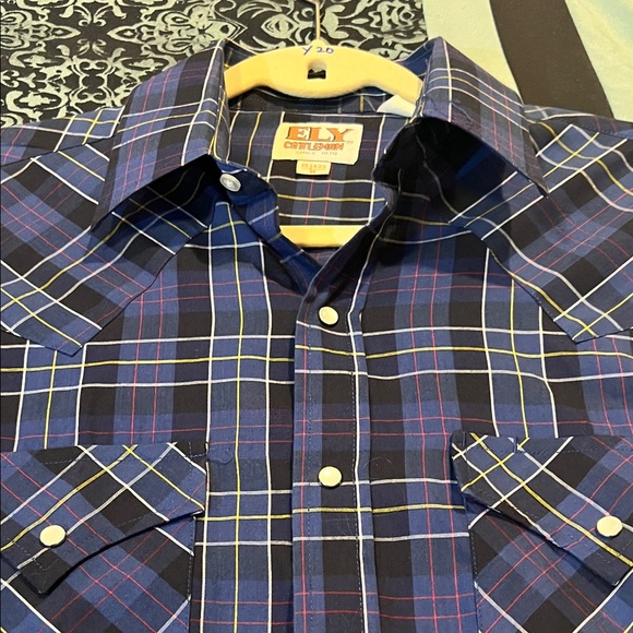 Ely Cattleman Men's Blue and Purple Plaid Button Down Shirt - Picture 6 of 9